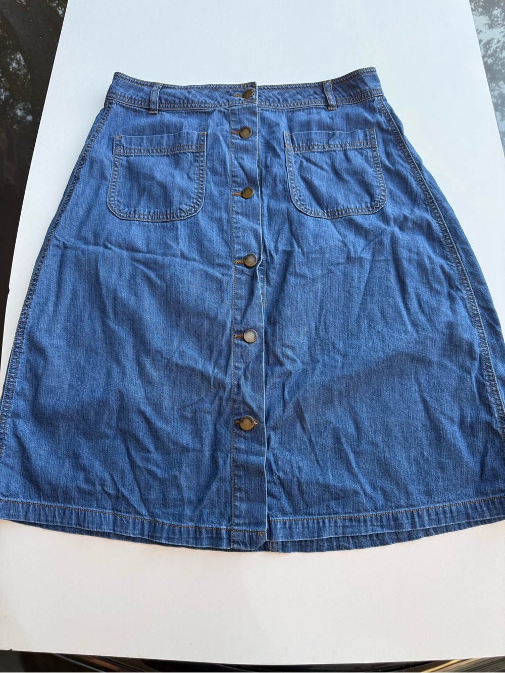 LIFE IN PROGRESS Knee Length denim jean button front skirt ladies LARGE (30”)